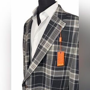 NWT TALLIA BILG & TALL CHARCOAL BROWN PLAID SPORT COAT SZ 54L